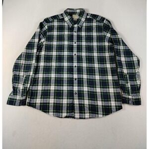 LL Bean Flannel Shirt Mens Large Green Blue Plaid Button Down‎ Cotton Cabincore